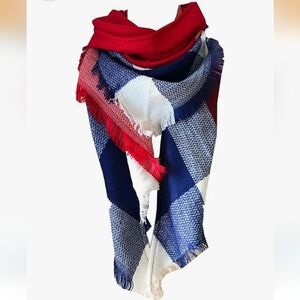 Wander Agio Red & Blue 6 Plaid Triangle Scarf